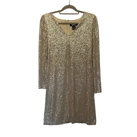 Y2K DKNY Sequin Holiday Dress Sz 12 Gatsby Disco Glam Holiday Sheath New Years - Picture 1 of 15